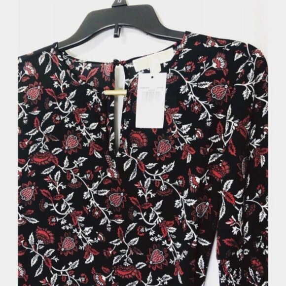 Michael Kors Womens Black Floral Long Bell Sleeve Peasant Blouse Sz M New - Picture 5 of 12